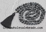GMN640 Hand-knotted 8mm, 10mm snowflake obsidian 108 beads mala necklaces with tassel