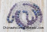 GMN6401 Hand-knotted 8mm, 10mm matte amethyst, white crystal & lapis lazuli 108 beads mala necklaces