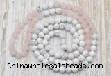 GMN6403 Hand-knotted 8mm, 10mm rose quartz & white howlite 108 beads mala necklaces