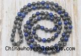 GMN6412 Hand-knotted 8mm, 10mm black labradorite & lapis lazuli 108 beads mala necklaces