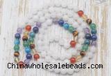 GMN6419 Hand-knotted 7 Chakra 8mm, 10mm white jade 108 beads mala necklaces