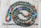 GMN6426 Hand-knotted 7 Chakra 8mm, 10mm African turquoise 108 beads mala necklaces