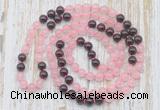GMN6452 Hand-knotted 8mm, 10mm rose quartz & garnet 108 beads mala necklaces