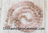 GMN6455 Hand-knotted 8mm, 10mm sunstone, rose quartz & white jade 108 beads mala necklaces