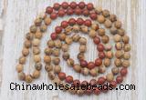 GMN6460 Hand-knotted 8mm, 10mm picture jasper & red jasper 108 beads mala necklaces