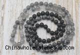 GMN6470 Knotted 8mm, 10mm black lava, black labradorite & cloudy quartz 108 beads mala necklaces