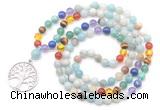 GMN6484 Knotted 7 Chakra 8mm, 10mm amazonite 108 beads mala necklace with charm