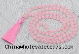 GMN651 Hand-knotted 8mm, 10mm rose quartz 108 beads mala necklaces with tassel