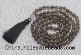 GMN653 Hand-knotted 8mm, 10mm smoky quartz 108 beads mala necklaces with tassel