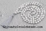 GMN656 Hand-knotted 8mm, 10mm white howlite 108 beads mala necklaces with tassel