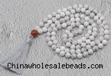 GMN658 Hand-knotted 8mm, 10mm white howlite 108 beads mala necklaces with tassel