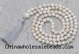 GMN660 Hand-knotted 8mm, 10mm white howlite 108 beads mala necklaces with tassel