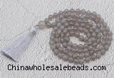 GMN664 Hand-knotted 8mm, 10mm grey agate 108 beads mala necklaces with tassel