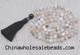 GMN666 Hand-knotted 8mm, 10mm montana agate 108 beads mala necklaces with tassel