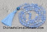 GMN670 Hand-knotted 8mm, 10mm blue banded agate 108 beads mala necklaces with tassel