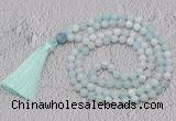 GMN671 Hand-knotted 8mm, 10mm sea blue banded agate 108 beads mala necklaces with tassel