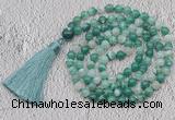 GMN672 Hand-knotted 8mm, 10mm green banded agate 108 beads mala necklaces with tassel