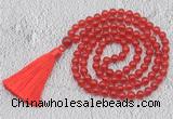 GMN678 Hand-knotted 8mm, 10mm red agate 108 beads mala necklaces with tassel