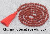 GMN679 Hand-knotted 8mm, 10mm red agate 108 beads mala necklaces with tassel