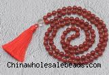 GMN680 Hand-knotted 8mm, 10mm red agate 108 beads mala necklaces with tassel