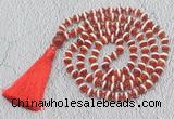 GMN687 Hand-knotted 8mm, 10mm red Tibetan agate 108 beads mala necklaces with tassel