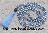 GMN688 Hand-knotted 8mm, 10mm blue Tibetan agate 108 beads mala necklaces with tassel