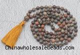 GMN692 Hand-knotted 8mm, 10mm ocean agate 108 beads mala necklaces with tassel