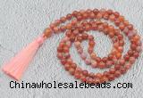 GMN694 Hand-knotted 8mm, 10mm fire agate 108 beads mala necklaces with tassel