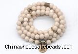 GMN7010 8mm white fossil jasper 108 mala beads wrap bracelet necklace