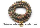 GMN7030 8mm unakite 108 mala beads wrap bracelet necklace
