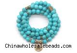 GMN7054 8mm turquoise 108 mala beads wrap bracelet necklaces