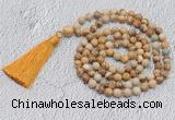 GMN707 Hand-knotted 8mm, 10mm picture jasper 108 beads mala necklaces with tassel