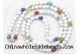 GMN7070 7 Chakra 8mm white howlite 108 mala beads wrap bracelet necklaces
