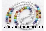 GMN7075 7 Chakra 8mm white howlite 108 mala beads wrap bracelet necklaces