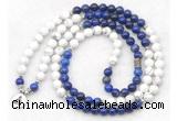 GMN7083 Chakra 8mm white howlite & lapis lazuli 108 mala beads wrap bracelet necklaces