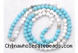 GMN7084 Chakra 8mm white & blue howlite 108 mala beads wrap bracelet necklaces