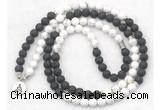 GMN7088 Chakra 8mm white howlite & black lava 108 mala beads wrap bracelet necklaces