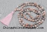 GMN710 Hand-knotted 8mm, 10mm pink zebra jasper 108 beads mala necklaces with tassel