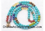 GMN7101 7 Chakra 8mm turquoise 108 mala beads wrap bracelet necklaces