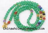 GMN7115 7 Chakra 8mm green agate 108 mala beads wrap bracelet necklaces
