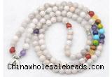 GMN7118 7 Chakra 8mm white crazy lace agate 108 mala beads wrap bracelet necklaces