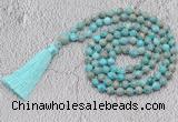 GMN720 Hand-knotted 8mm, 10mm sea sediment jasper 108 beads mala necklaces with tassel