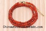 GMN7202 4mm faceted round tiny red agate beaded necklace jewelry