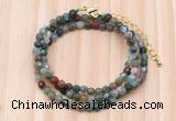 GMN7204 4mm faceted round tiny Indian agate beaded necklace jewelry