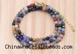 GMN7220 4mm faceted round tiny mixed gemstone beaded necklace jewelry