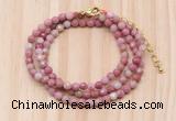 GMN7225 4mm faceted round tiny pink wooden jasper beaded necklace jewelry