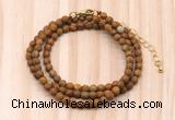 GMN7231 4mm faceted round tiny wooden jasper beaded necklace jewelry