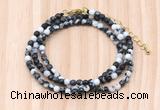 GMN7241 4mm faceted round tiny black & white jasper beaded necklace jewelry