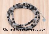 GMN7267 4mm faceted round black rutilated quartz beaded necklace jewelry