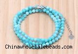 GMN7269 4mm faceted round amazonite beaded necklace jewelry